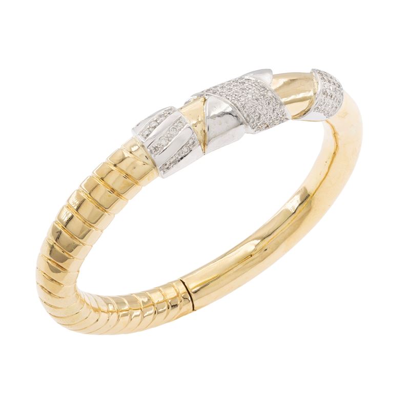 Bracciale a Manetta in Oro Giallo e Bianco 18kt con Diamanti