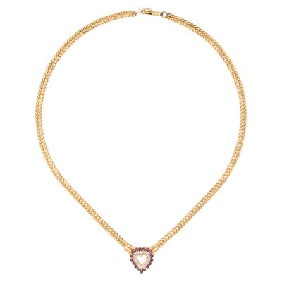 Collana in Oro Giallo 18kt Cuore con Diamanti e Rubini