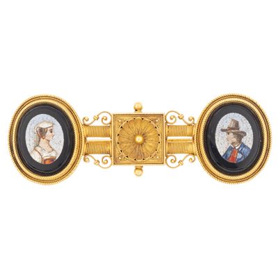 Antica Spilla in Oro Giallo 18kt e Micromosaico