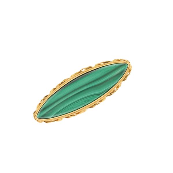 18kt yellow gold and malachite brooch