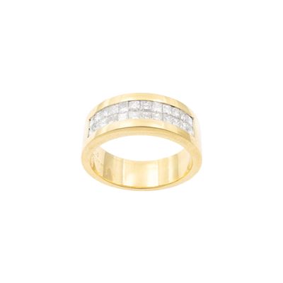 Quad, Anello in oro giallo 18kt con doppia rivière di diamanti e taglio princess