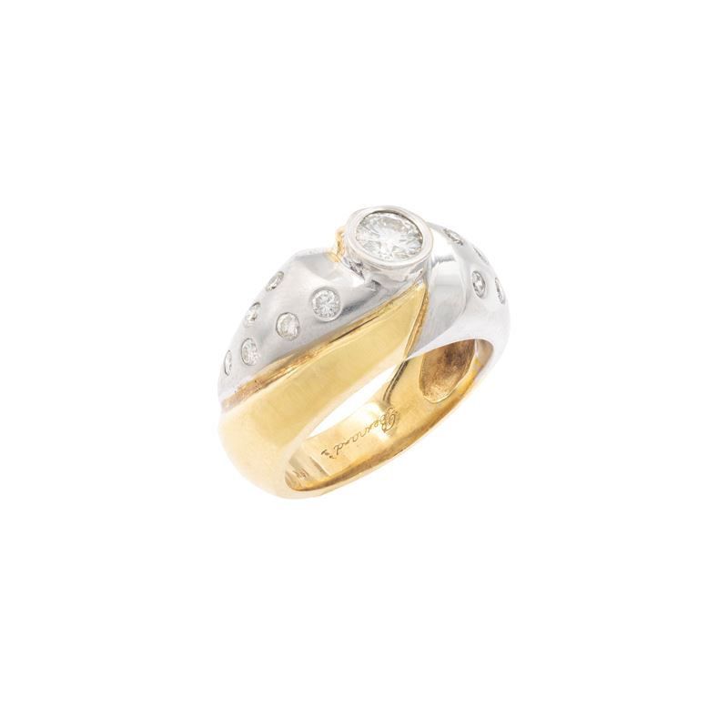 Anello in Oro Giallo e Bianco 18kt un Diamante