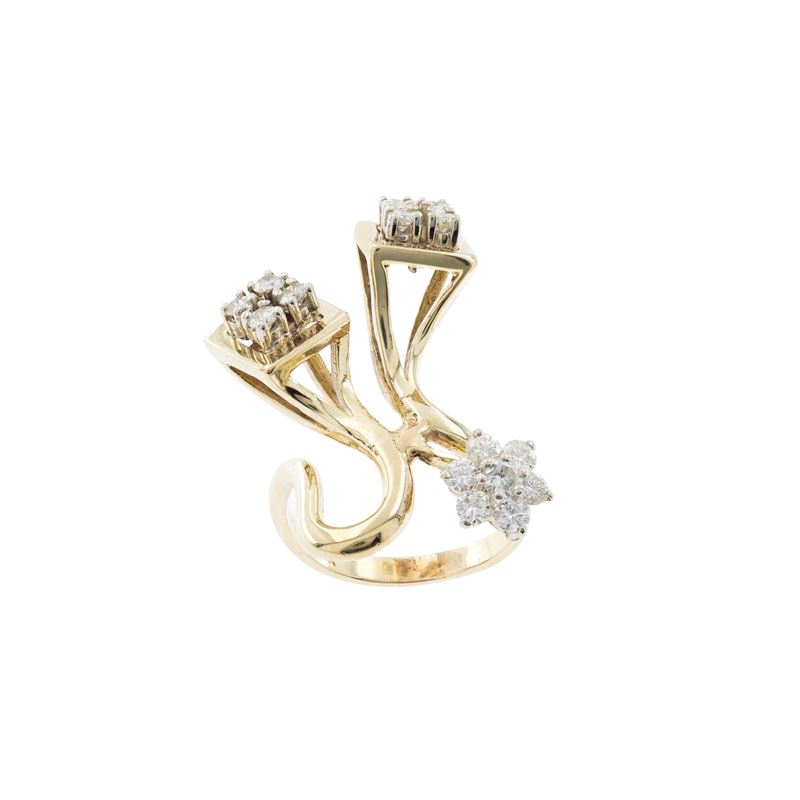 Anello in oro giallo e bianco 14kt con diamanti