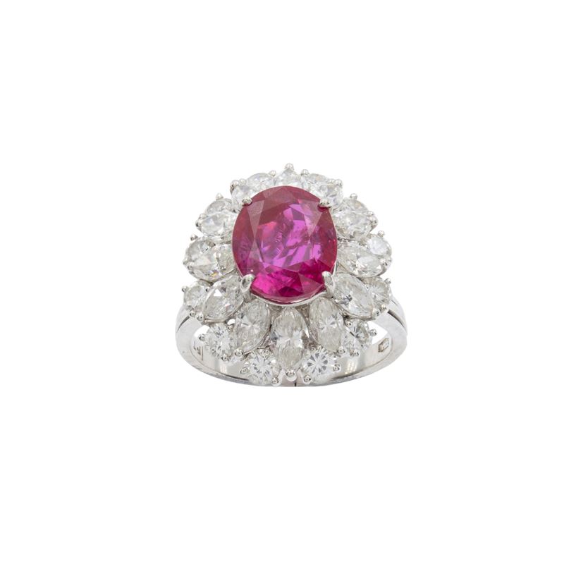 Anello in platino con rubino naturale birmano