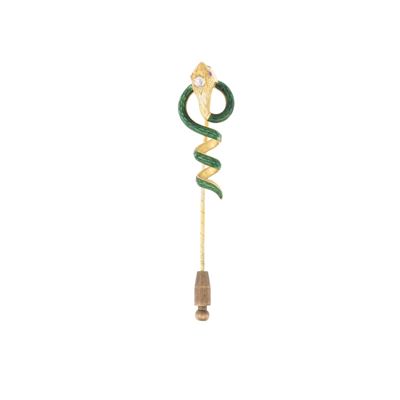 Spillone serpente, oro giallo 18kt e smalto con diamante e rubini