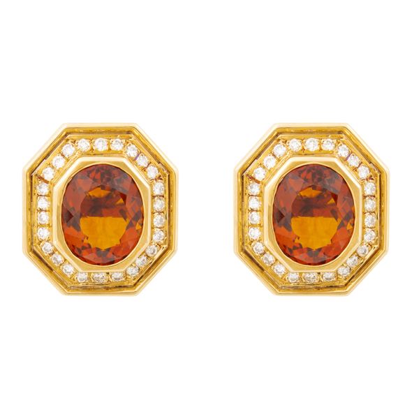Petochi 18kt yellow gold lobe earrings with yellow topaz and diamonds