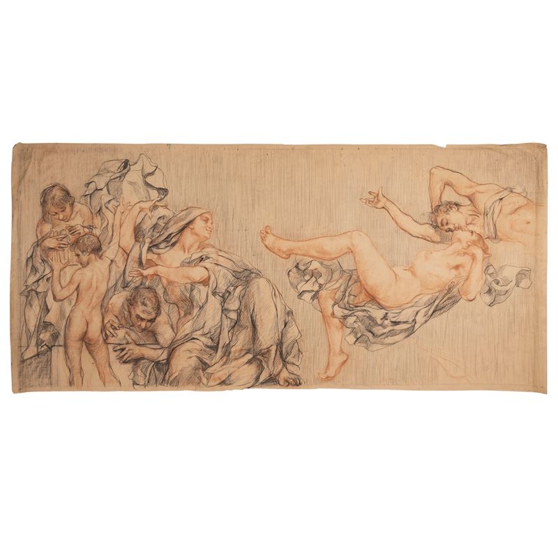 Giuseppe Rivaroli - Bozzetto per gli affreschi del Ministero della Marina, carboncino e sanguigna...
