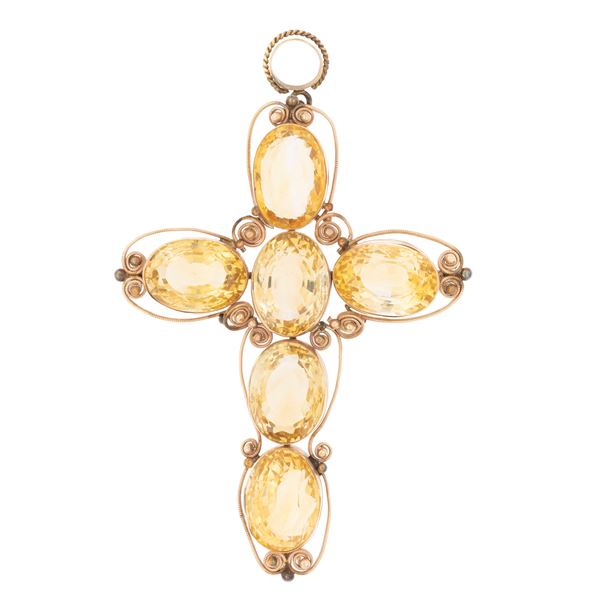 Ancient Cross in 9kt rose gold and citrine quartz
