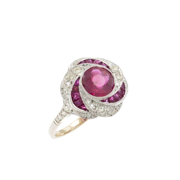 Decò ring in platinum and 18kt yellow gold with natural burmese ruby