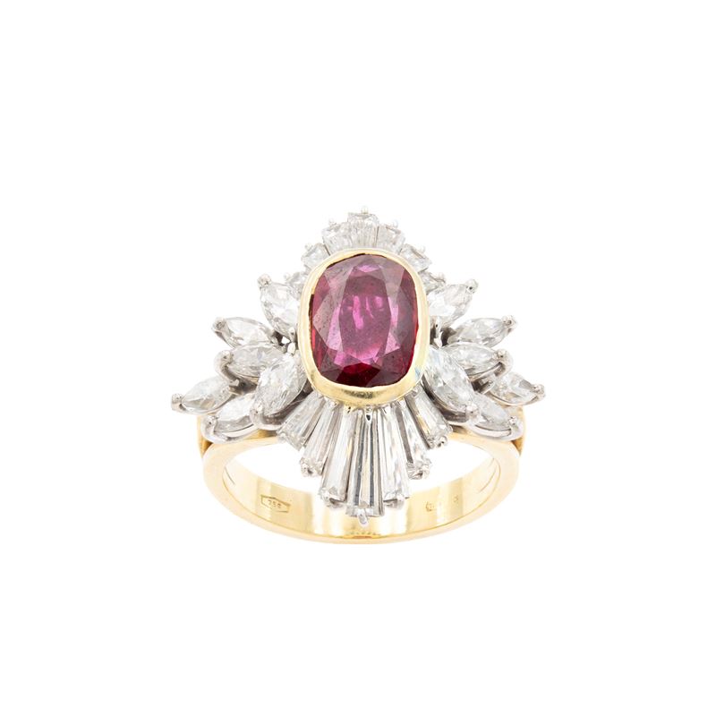 Anello in oro giallo e bianco 18kt con rubino naturale Thailandese