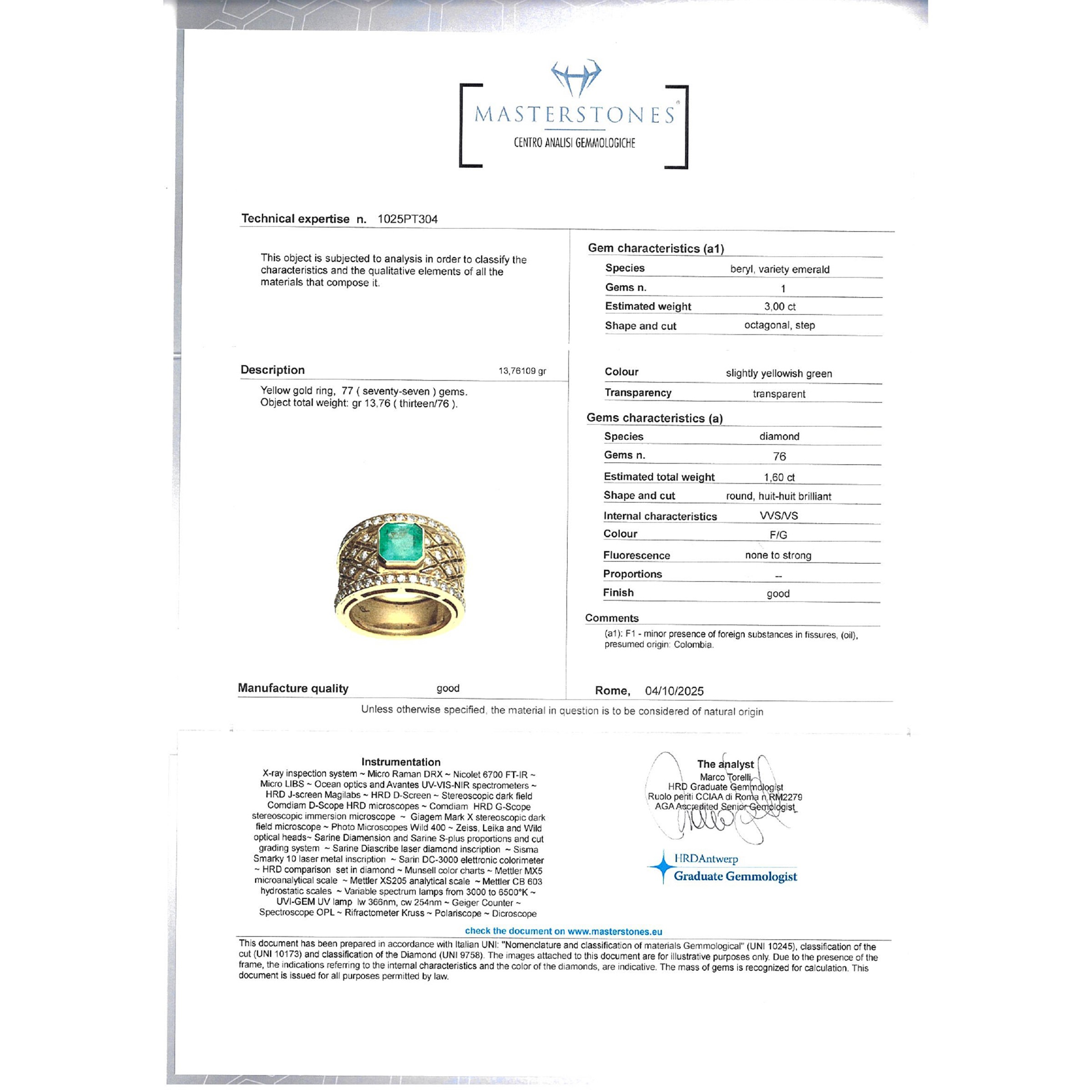 Anello in oro giallo 18kt smeraldo naturale colombiano