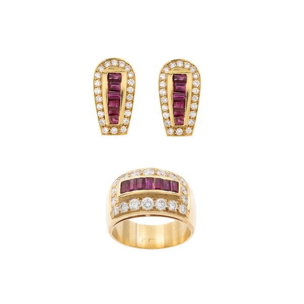 Demi parure comprising earrings and ring