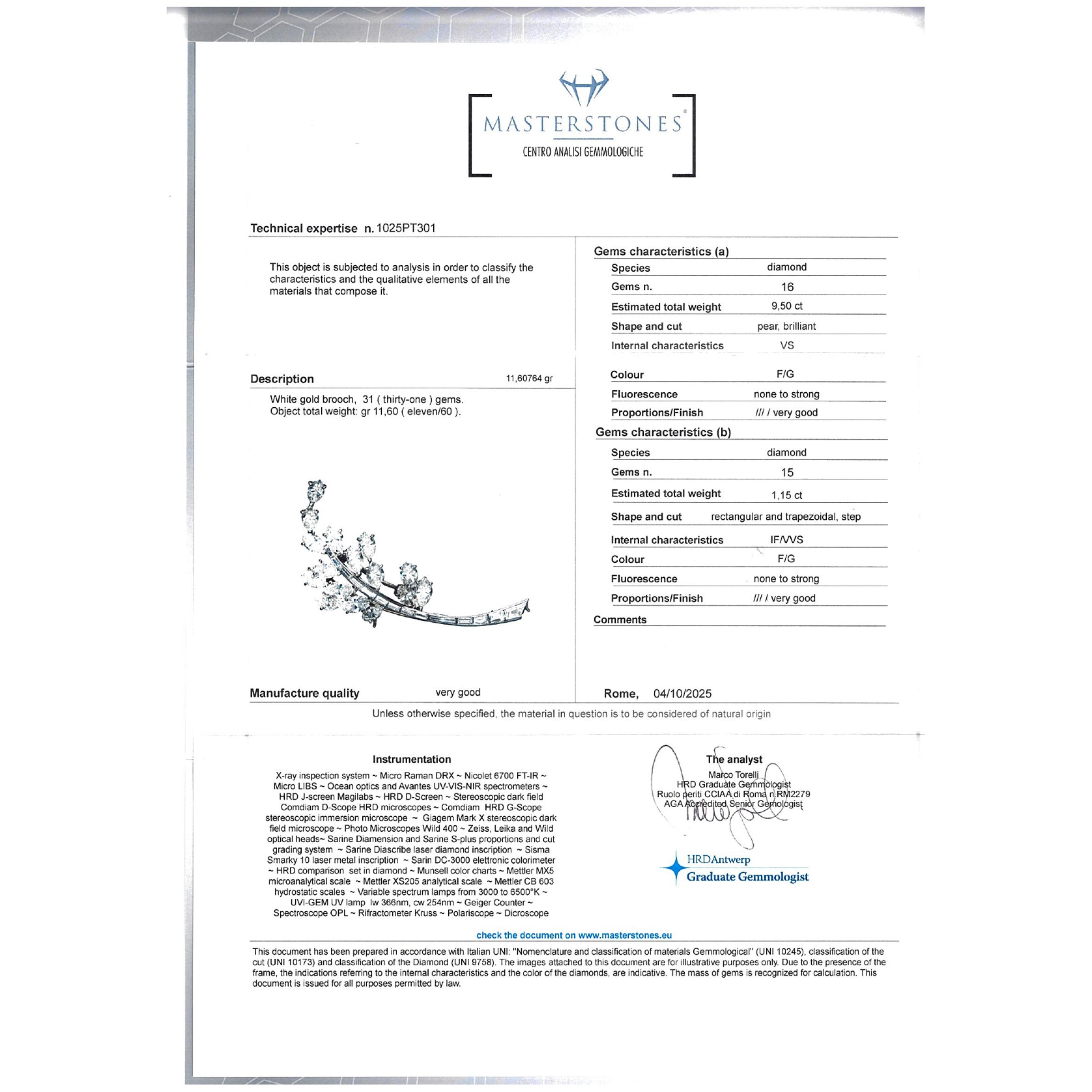Spilla ramage in oro bianco 18kt e diamanti naturali