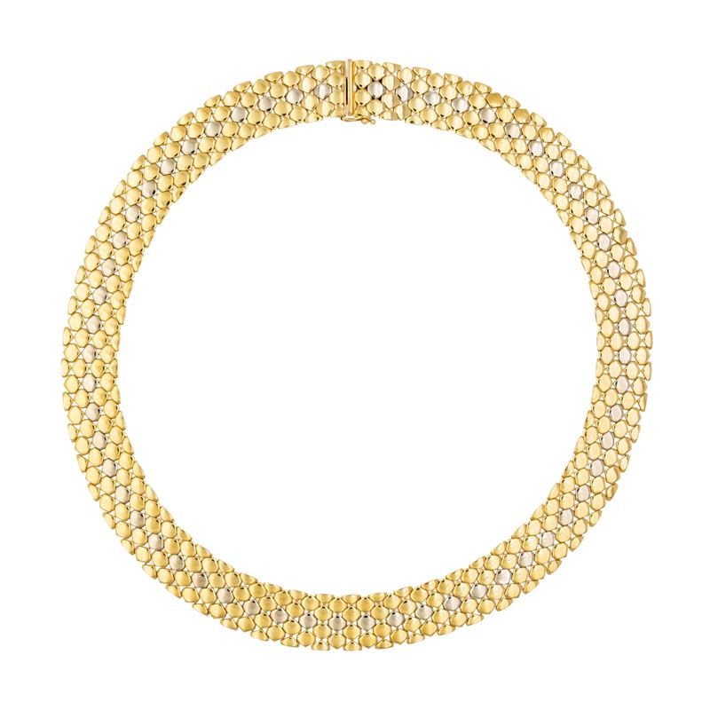 Girocollo in oro giallo e bianco 18kt, chiusura a scomparsa, 45 cm
