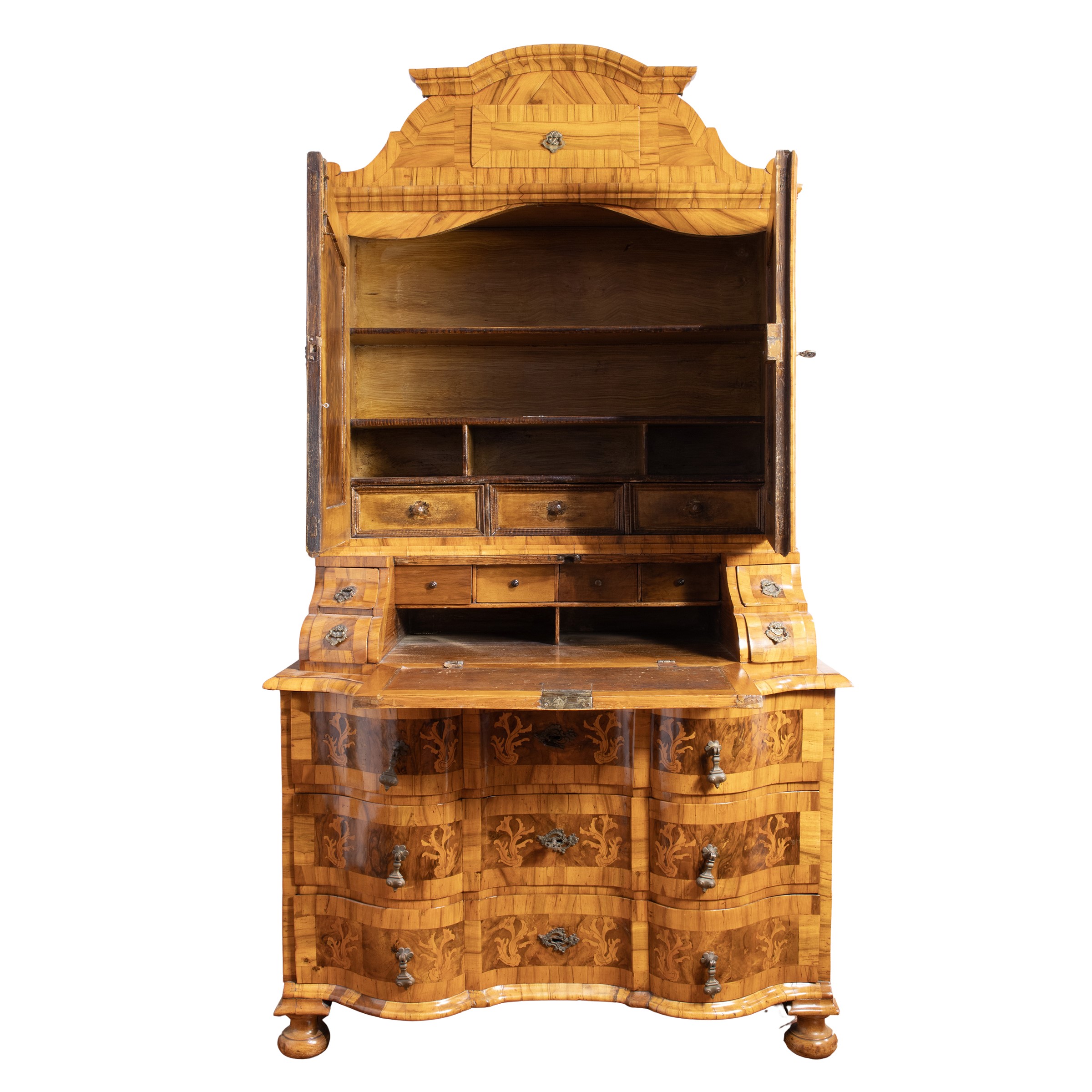 Trumeau a quattro corpi intarsiato e filettato in legni vari