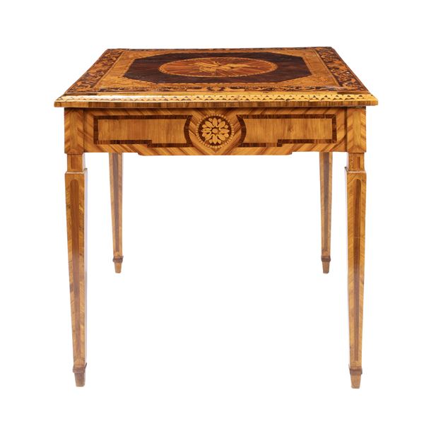 Inlaid game table with reversible top