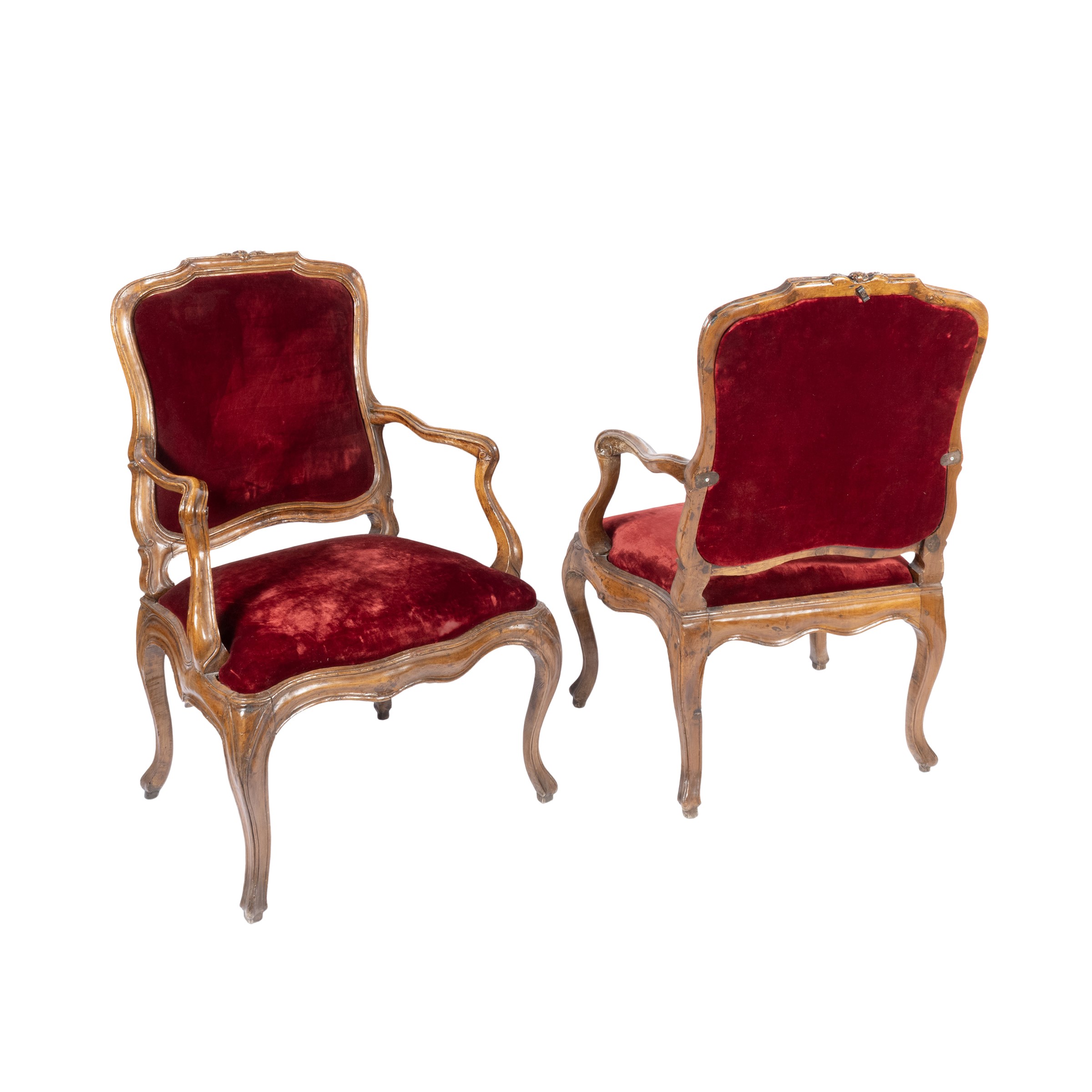 Coppia di poltrone in legno e tessuto