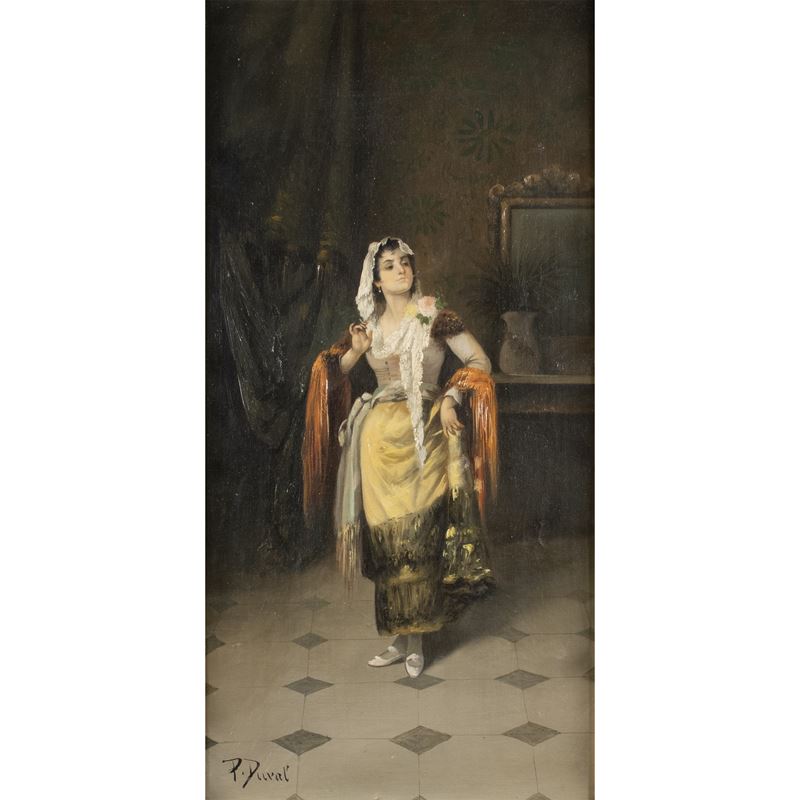 P. Duvall, Ritratto di giovane donna, olio su tela