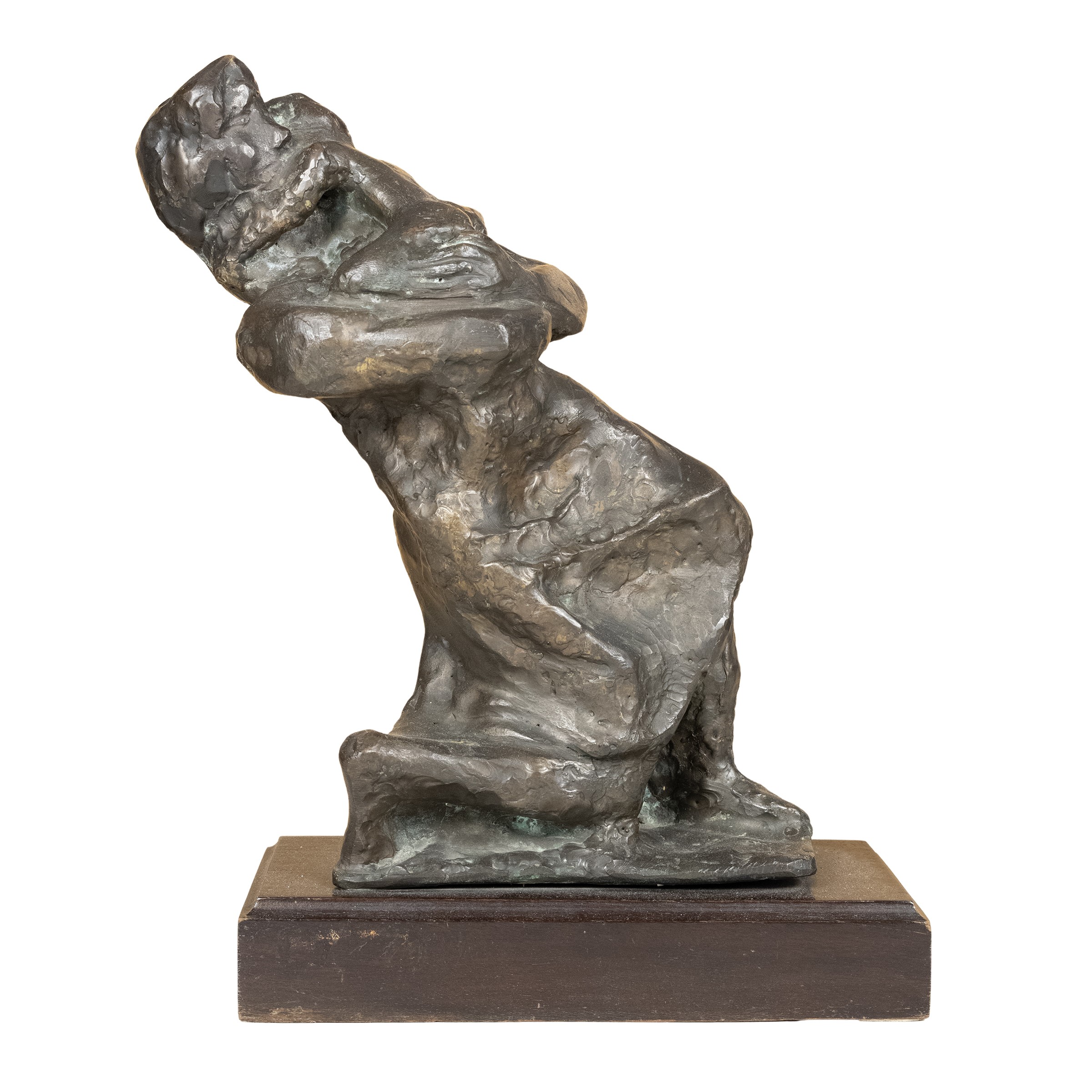 Scultore italiano, Madre e figlio, scultura in bronzo con base in legno