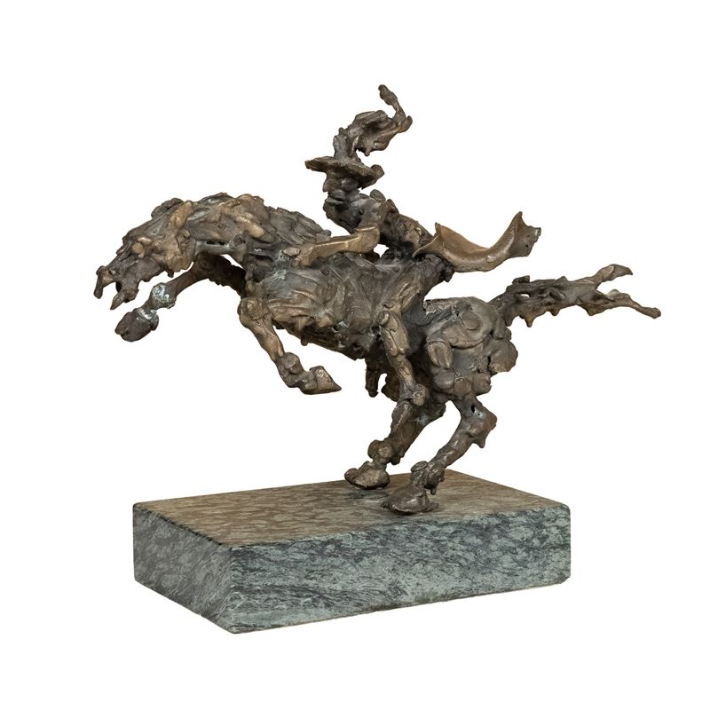 Angelo Canevari - Cavaliere a cavallo, scultura in bronzo a patina brunita con base in marmo