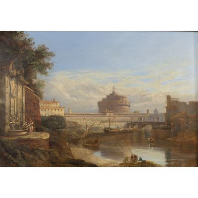 Pittore attivo a Roma, Veduta di Roma con Castel Sant'Angelo e il Tevere, olio su tavola