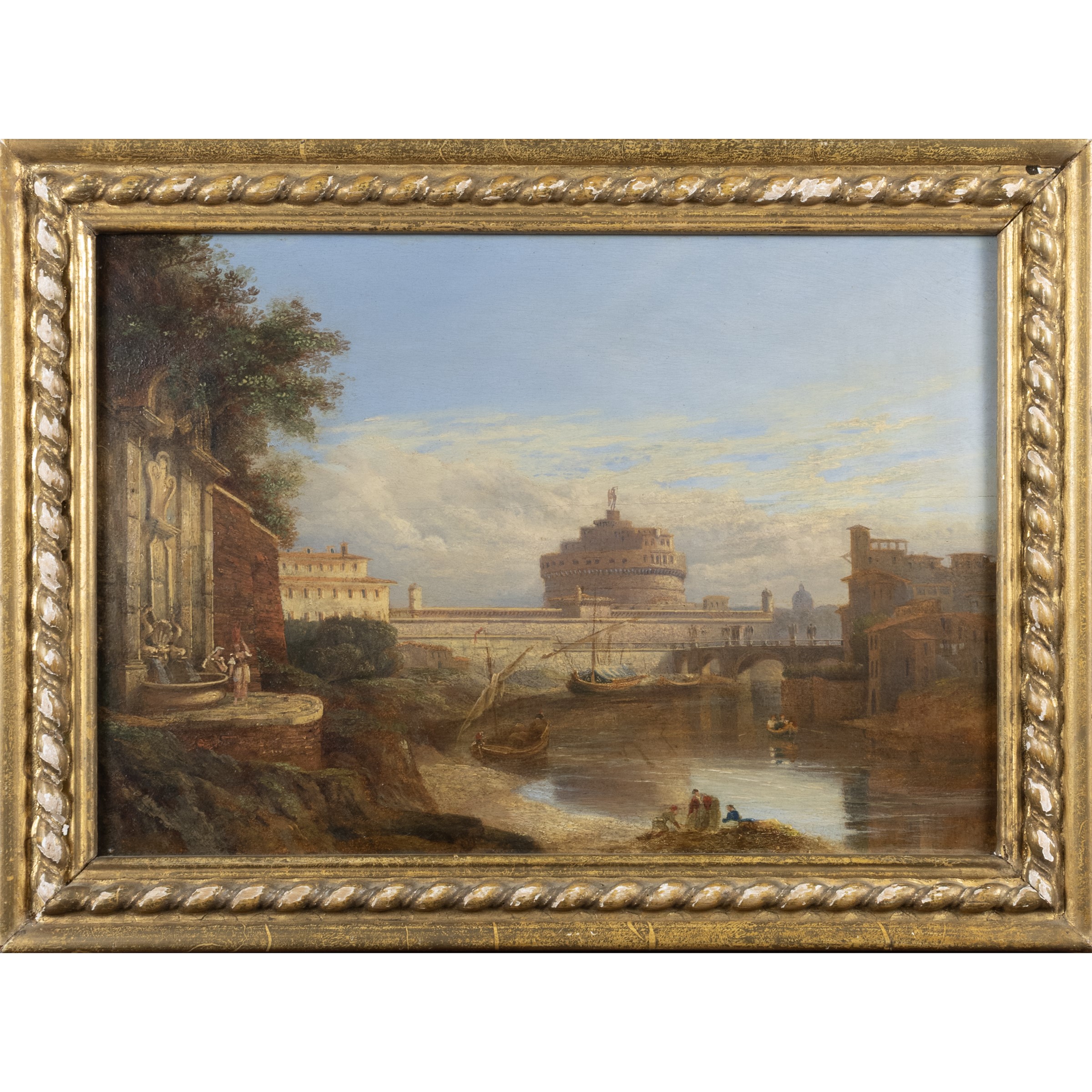 Pittore attivo a Roma, Veduta di Roma con Castel Sant'Angelo e il Tevere, olio su tavola