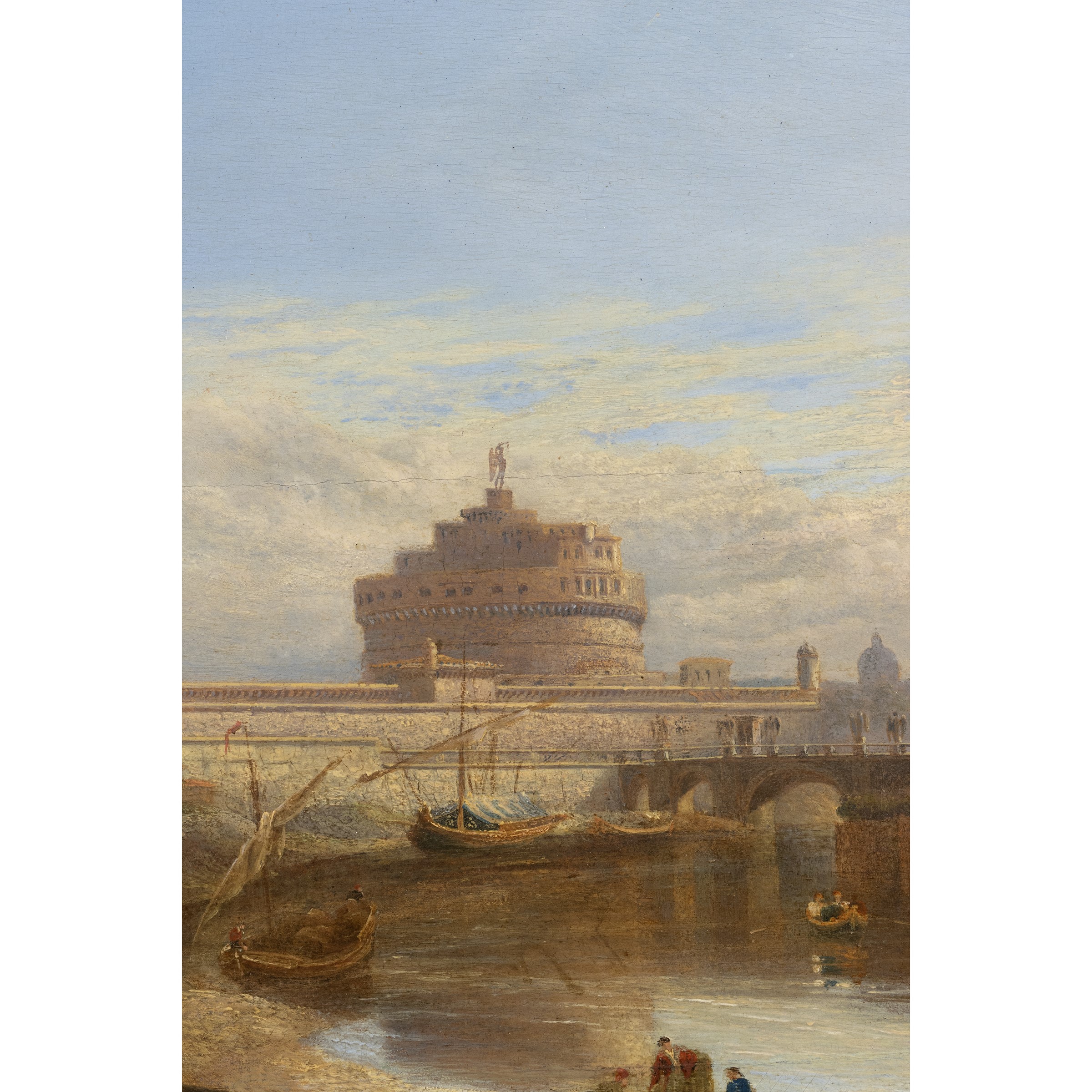 Pittore attivo a Roma, Veduta di Roma con Castel Sant'Angelo e il Tevere, olio su tavola