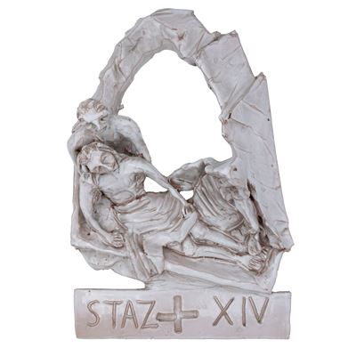 Via Crucis - Stazione XIV, ceramica modellata a mano e smaltata