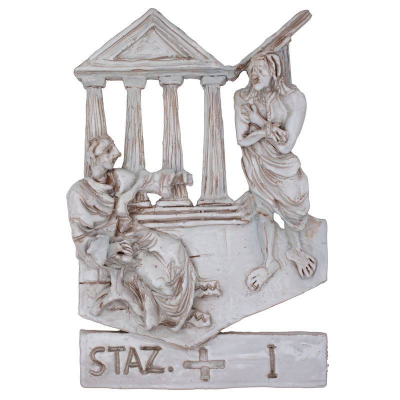 Mario Ceroli - Via Crucis - Stazione I, ceramica modellata a mano e smaltata