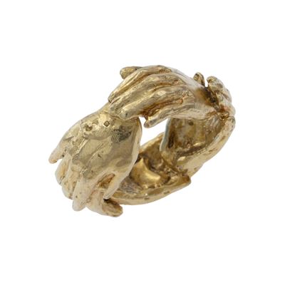 Anello Mano su mano in argento dorato