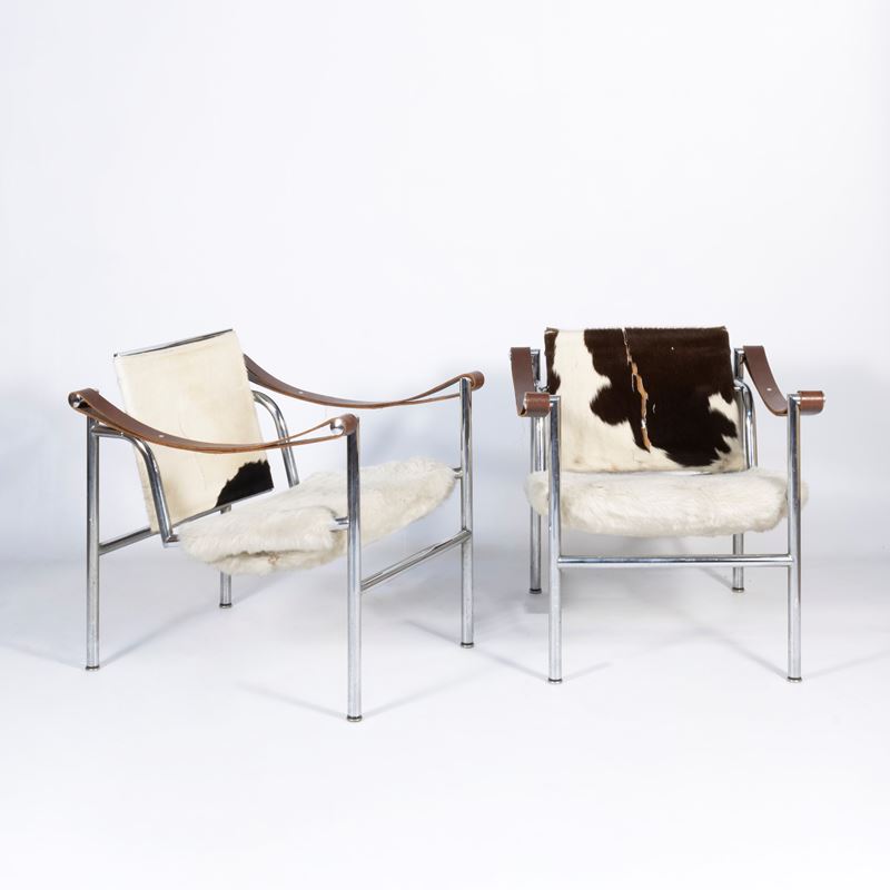 Le Corbusier - Poltroncine mod. LC1 in metallo cromato, cavallino e pelle