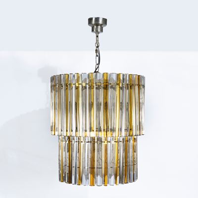 Produttore Venini, Lampada a sospensione in vetro e metallo cromato, Murano, anni '70
