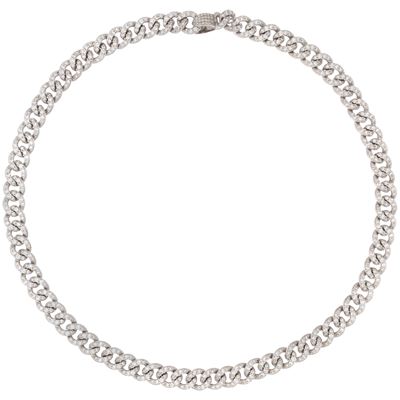 Collana in oro bianco 18kt con maglia groumette e diamanti, ct 13 circa