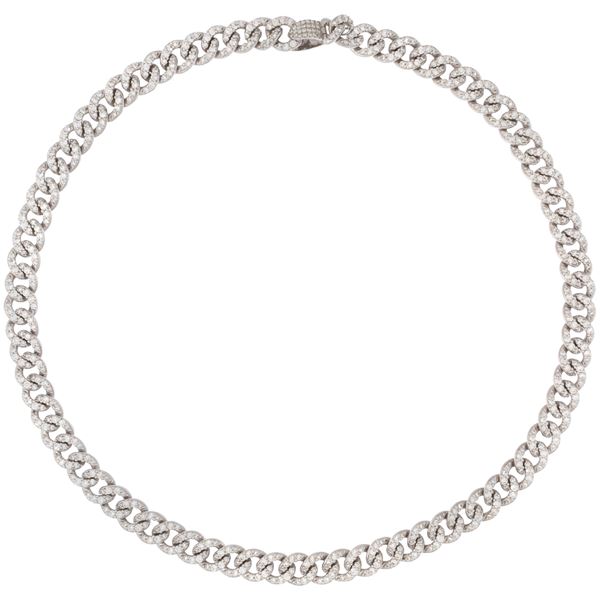 18kt white gold groumette link necklace with diamonds