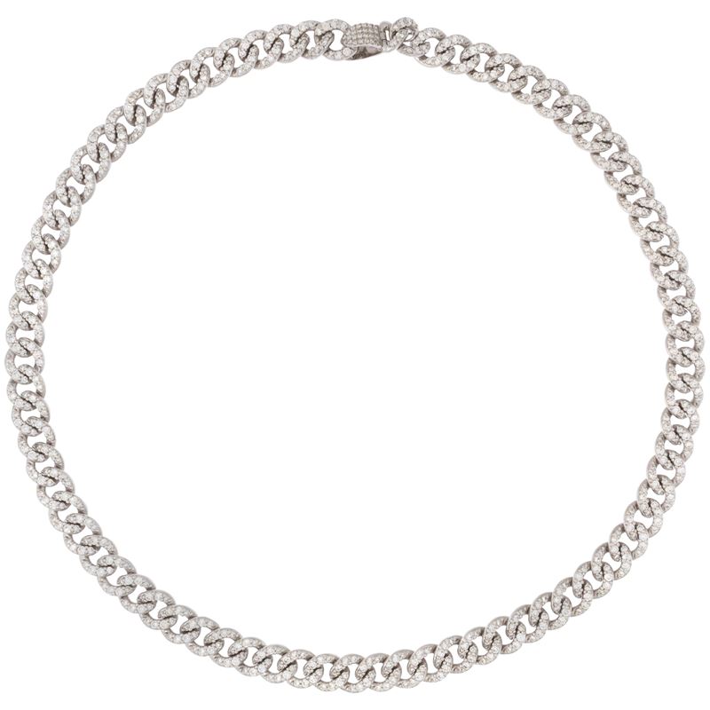 Collana in oro bianco 18kt con maglia groumette e diamanti, ct 13 circa
