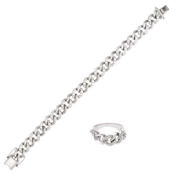 18kt white gold with groumette links and diamonds Demi parure