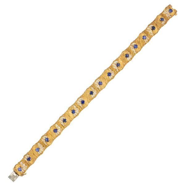 Bracciale in oro giallo satinato e zaffiri sintetici