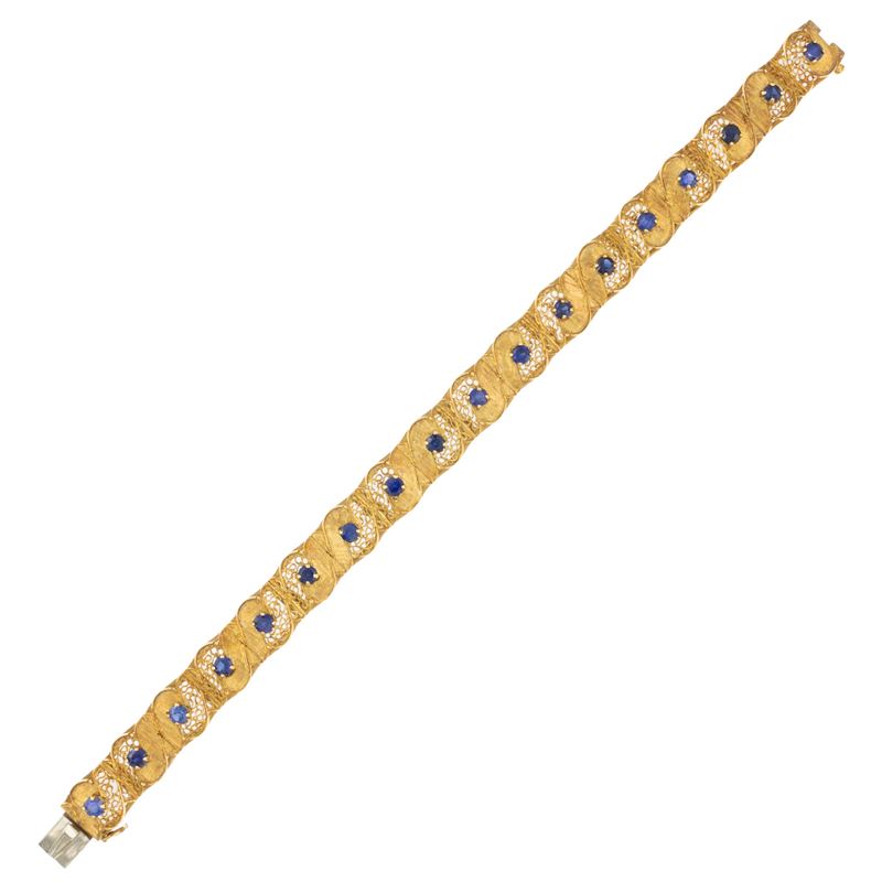 Bracciale in oro giallo satinato e zaffiri sintetici