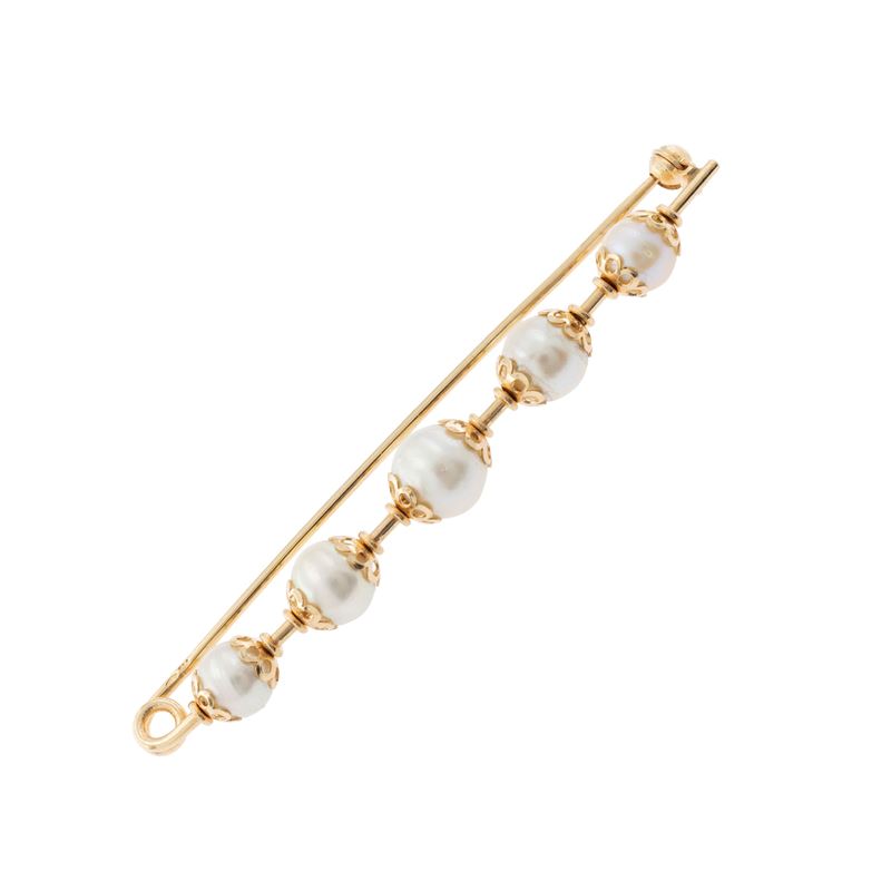 Spilla da balia in oro giallo 18kt e perle coltivate