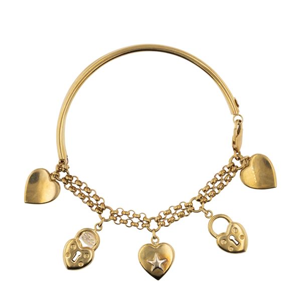 Bracciale con cinque pendenti in oro giallo 18kt