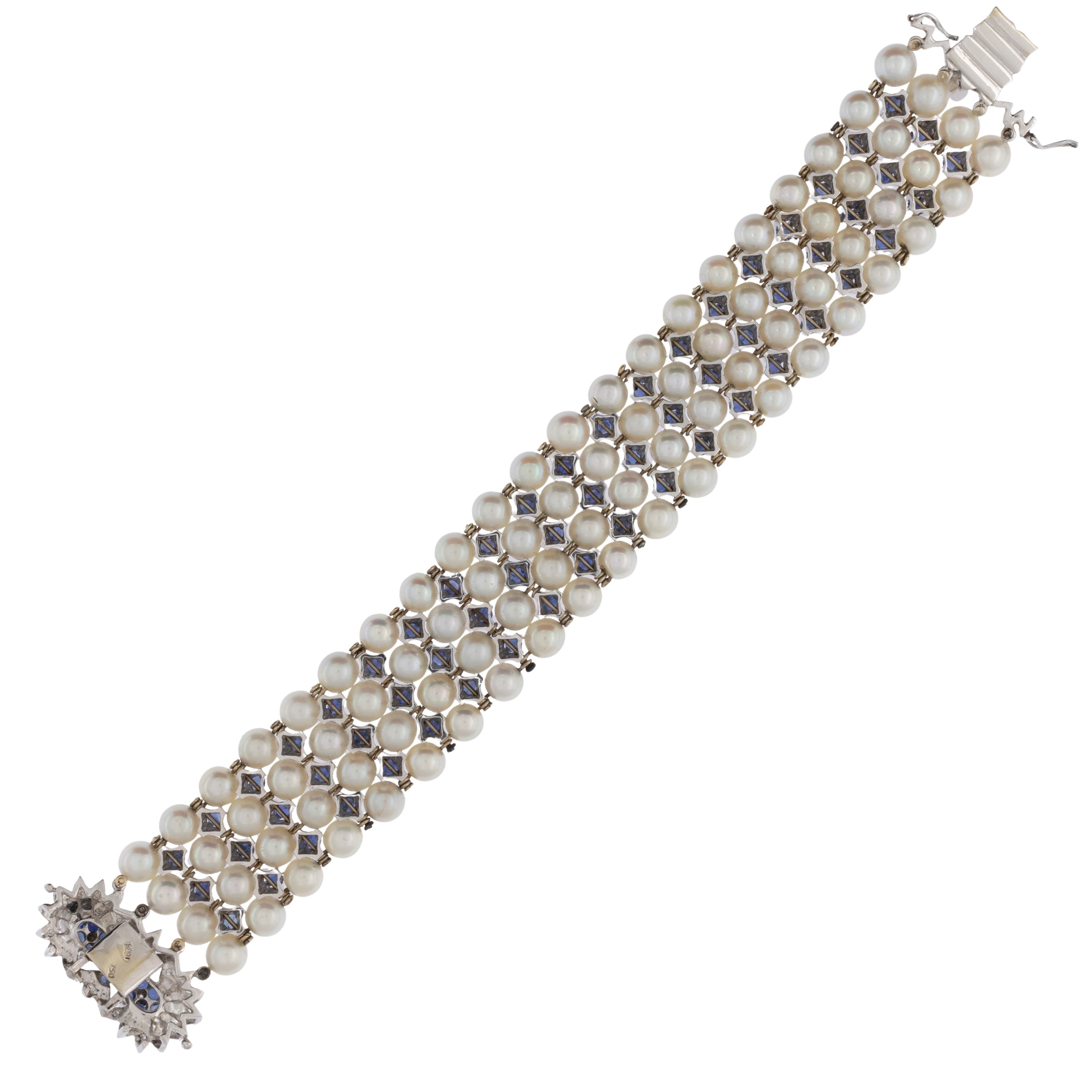 Bracciale in oro bianco 18kt con perle coltivate e zaffiri
