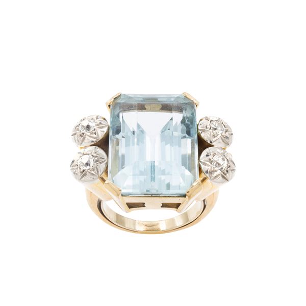 18kt yellow and white gold ring with aquamarine  (1940/50s)  - Auction FINE JEWELS AND WATCHES - Colasanti Casa d'Aste