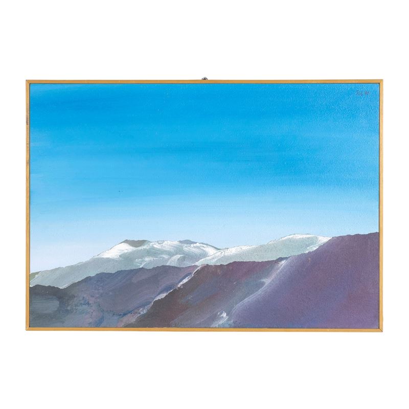 Remo di Demetrio - Paesaggio montano, olio e sabbia su compensato