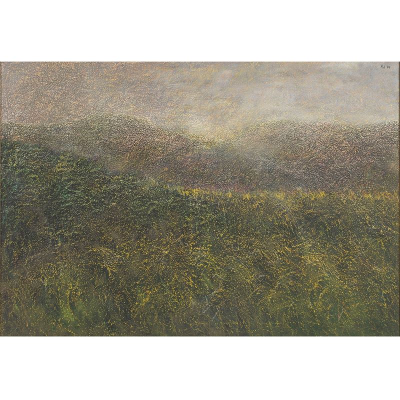 Remo di Demetrio - Sole in un campo di grano, olio e sabbia su tela