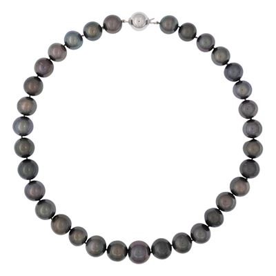 Collana a un filo, perle di Tahiti con chiusura in oro bianco 18kt