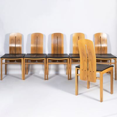 Carlo Scarpa, Sei sedie in legno e similpelle imbottita, Italia, anni '70