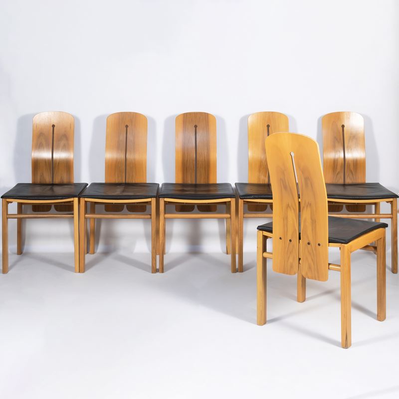 Carlo Scarpa, Sei sedie in legno e similpelle imbottita, Italia, anni '70