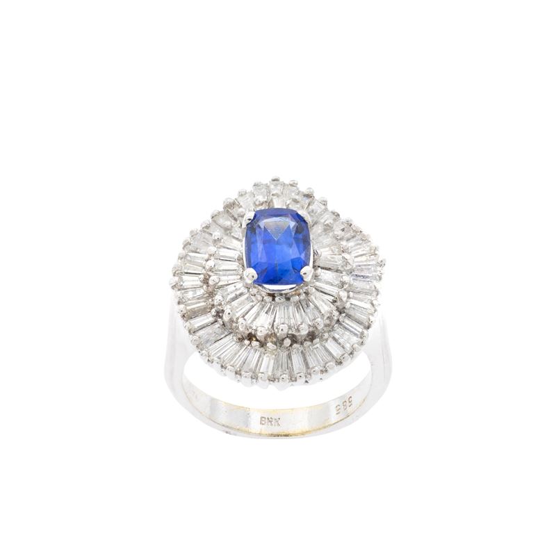 Anello Ballerina in Oro Bianco 14kt Zaffiro e Diamanti