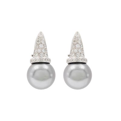 Orecchini pendenti in oro bianco 18kt con perle di Tahiti e diamanti