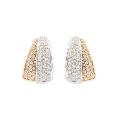 Orecchini a lobo in oro bicolore 18kt con diamanti, circa 2,50 ct
